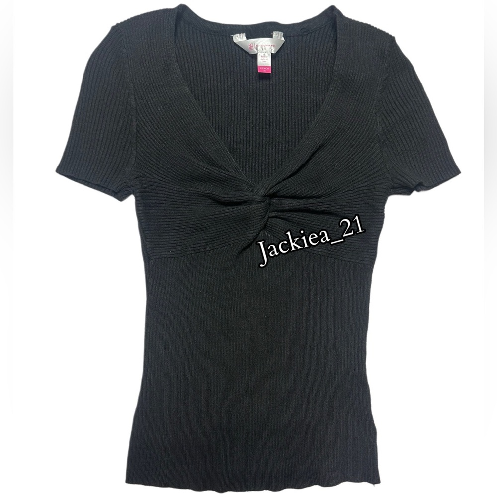 Black Ribbed V-Neck Top